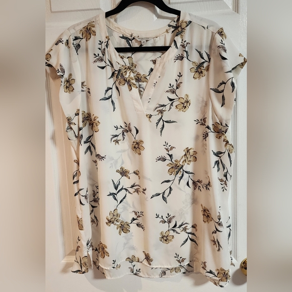 Reitmans Vneck Blouse, Size 2x, Floral pattern on Cream - Picture 1 of 3